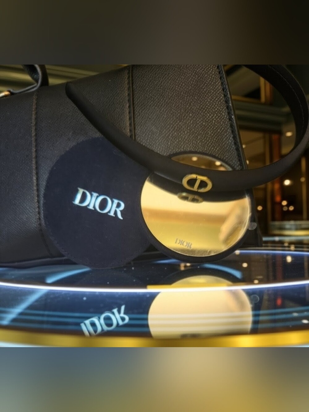 Dior Black Headband with Gold CD Emblem AND Dior Mirror